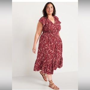 Old Navy Waist-Defined Flutter-Sleeve Smock Floral Midi Dress size XXL